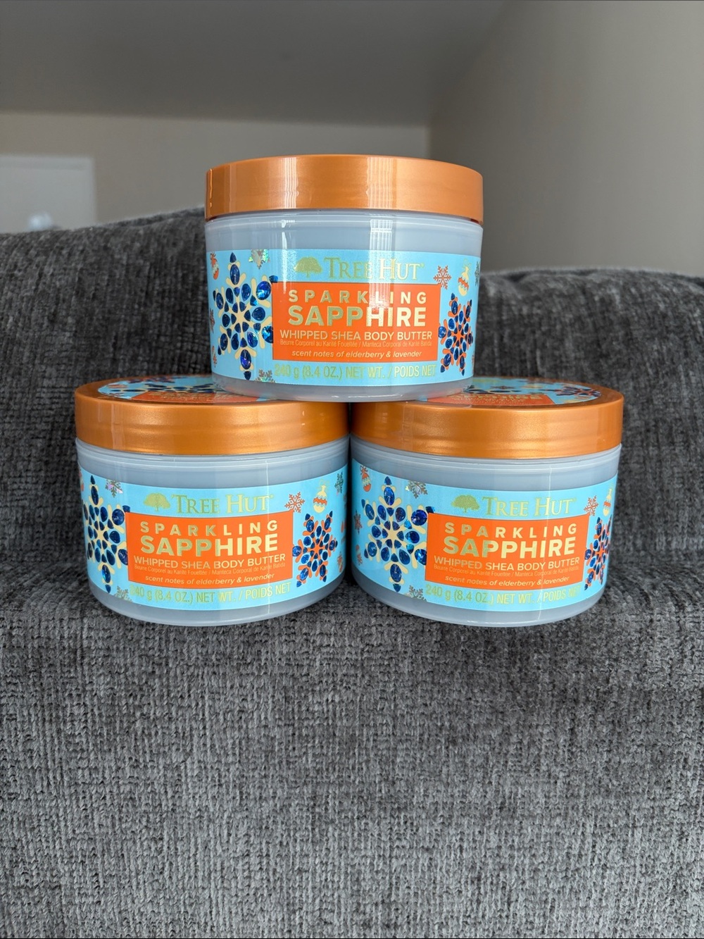 3 Tree Hut Sparkling Sapphire Whipped Shea Body Butter tubs Full Size